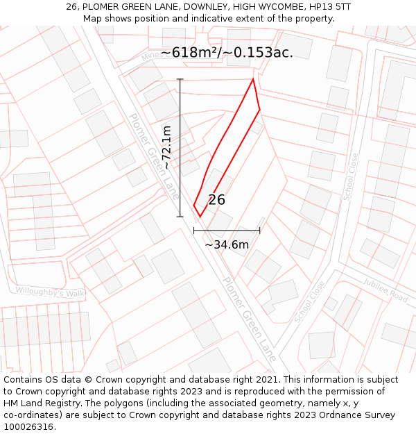 26, PLOMER GREEN LANE, DOWNLEY, HIGH WYCOMBE, HP13 5TT: Plot and title map