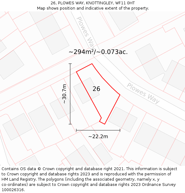 26, PLOWES WAY, KNOTTINGLEY, WF11 0HT: Plot and title map