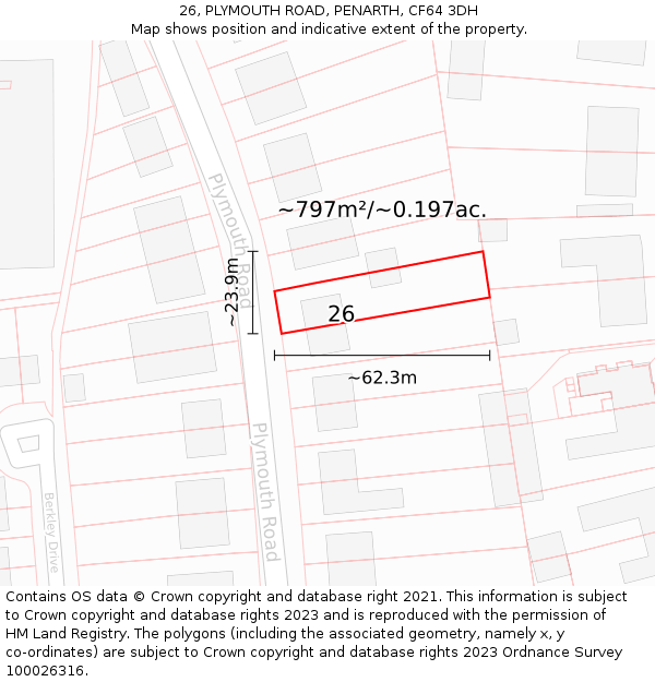 26, PLYMOUTH ROAD, PENARTH, CF64 3DH: Plot and title map