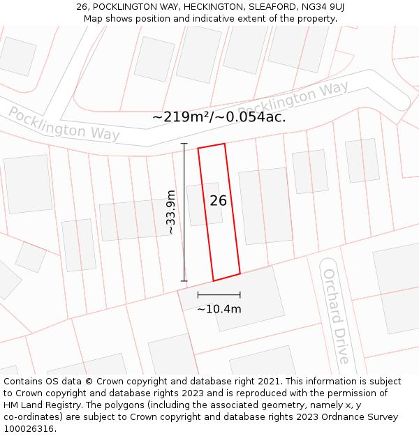 26, POCKLINGTON WAY, HECKINGTON, SLEAFORD, NG34 9UJ: Plot and title map