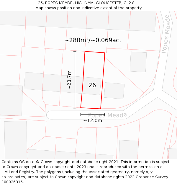 26, POPES MEADE, HIGHNAM, GLOUCESTER, GL2 8LH: Plot and title map