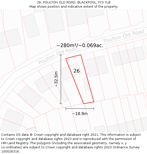 26, POULTON OLD ROAD, BLACKPOOL, FY3 7LB: Plot and title map