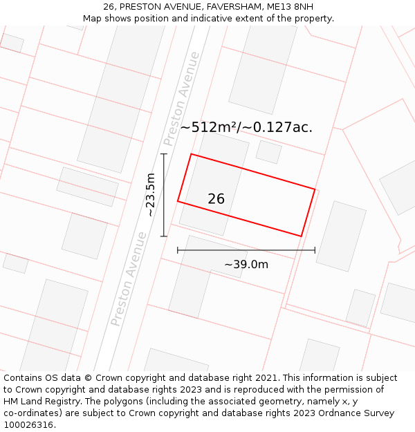 26, PRESTON AVENUE, FAVERSHAM, ME13 8NH: Plot and title map