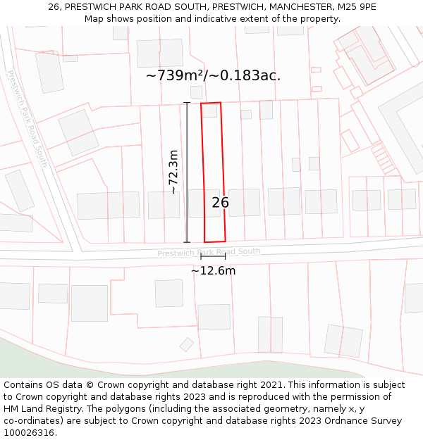 26, PRESTWICH PARK ROAD SOUTH, PRESTWICH, MANCHESTER, M25 9PE: Plot and title map