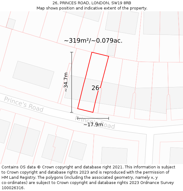 26, PRINCES ROAD, LONDON, SW19 8RB: Plot and title map