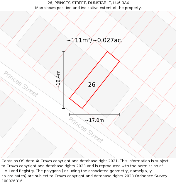 26, PRINCES STREET, DUNSTABLE, LU6 3AX: Plot and title map