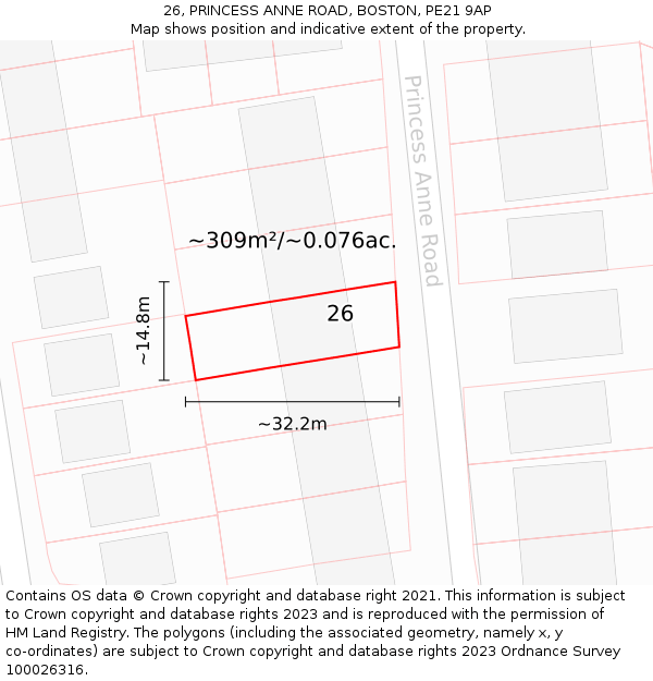 26, PRINCESS ANNE ROAD, BOSTON, PE21 9AP: Plot and title map