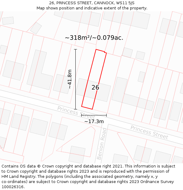 26, PRINCESS STREET, CANNOCK, WS11 5JS: Plot and title map