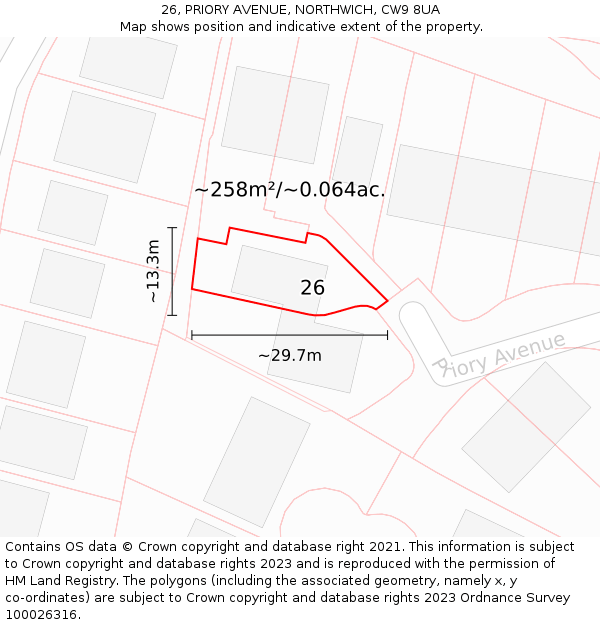 26, PRIORY AVENUE, NORTHWICH, CW9 8UA: Plot and title map