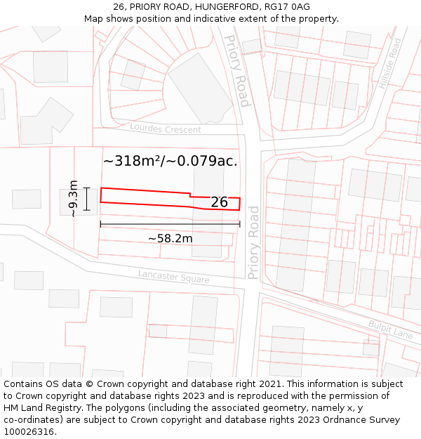 26, PRIORY ROAD, HUNGERFORD, RG17 0AG: Plot and title map