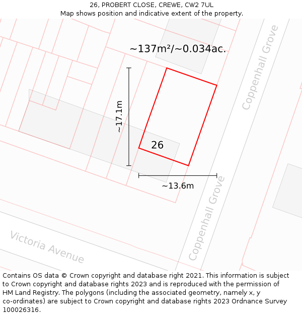 26, PROBERT CLOSE, CREWE, CW2 7UL: Plot and title map