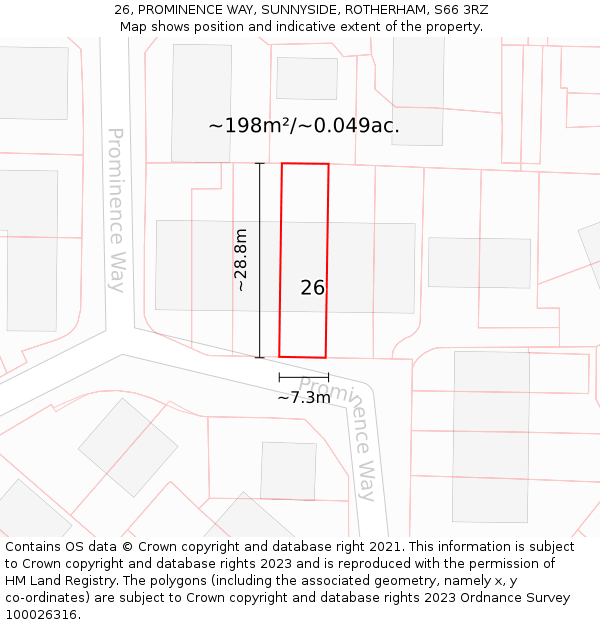 26, PROMINENCE WAY, SUNNYSIDE, ROTHERHAM, S66 3RZ: Plot and title map