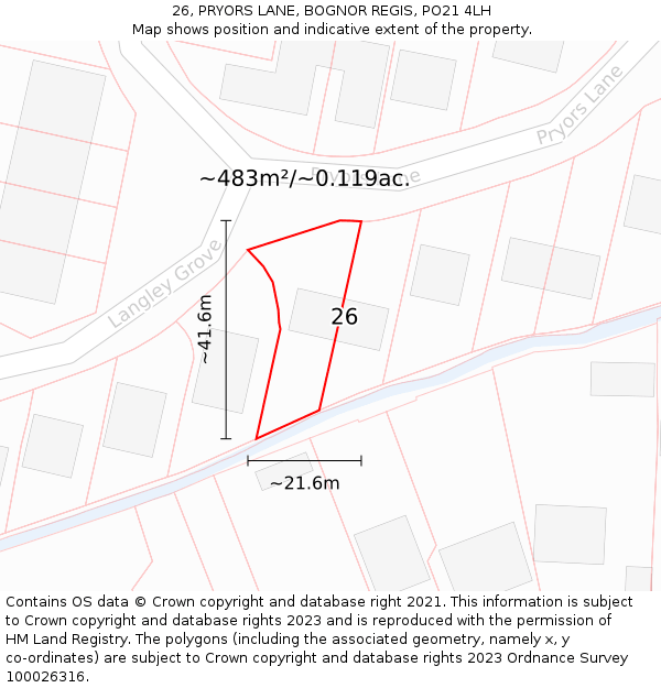 26, PRYORS LANE, BOGNOR REGIS, PO21 4LH: Plot and title map