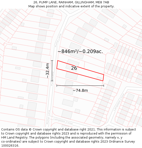 26, PUMP LANE, RAINHAM, GILLINGHAM, ME8 7AB: Plot and title map