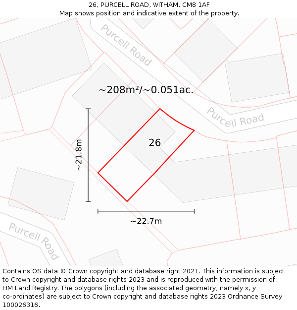 26, PURCELL ROAD, WITHAM, CM8 1AF: Plot and title map