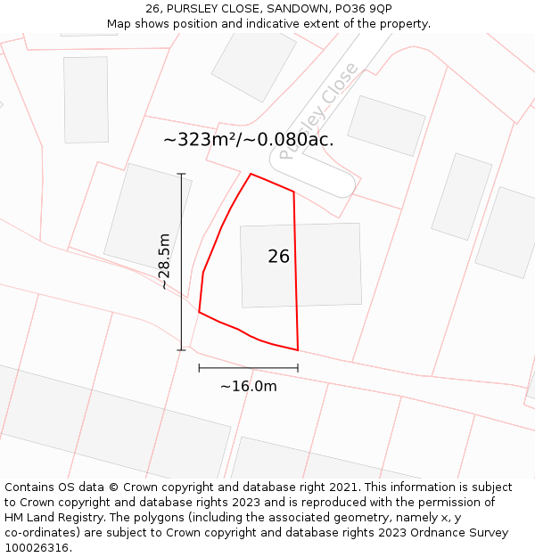 26, PURSLEY CLOSE, SANDOWN, PO36 9QP: Plot and title map