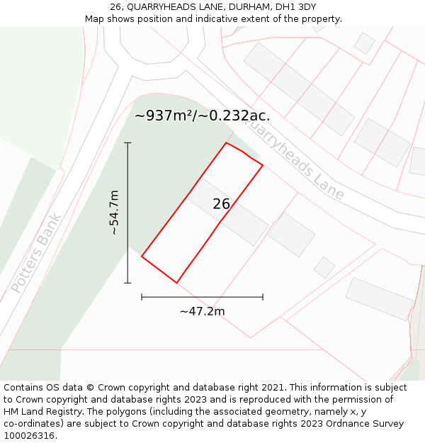 26, QUARRYHEADS LANE, DURHAM, DH1 3DY: Plot and title map