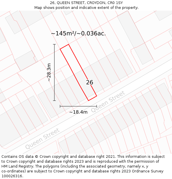 26, QUEEN STREET, CROYDON, CR0 1SY: Plot and title map