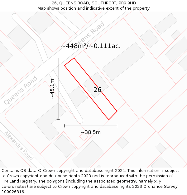 26, QUEENS ROAD, SOUTHPORT, PR9 9HB: Plot and title map