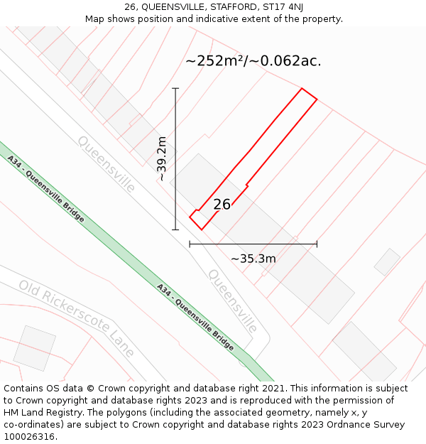 26, QUEENSVILLE, STAFFORD, ST17 4NJ: Plot and title map