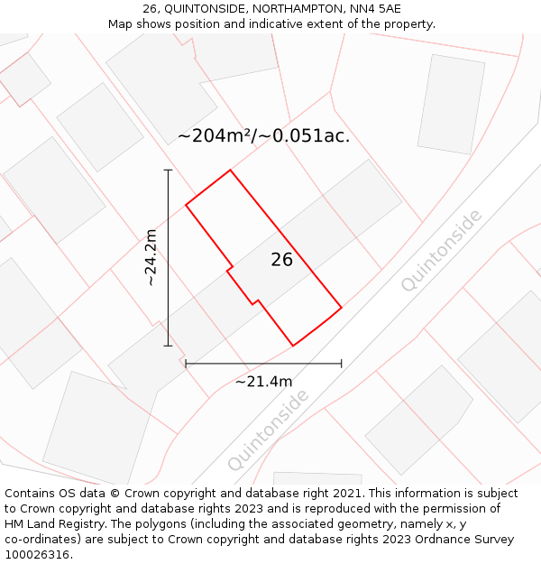 26, QUINTONSIDE, NORTHAMPTON, NN4 5AE: Plot and title map