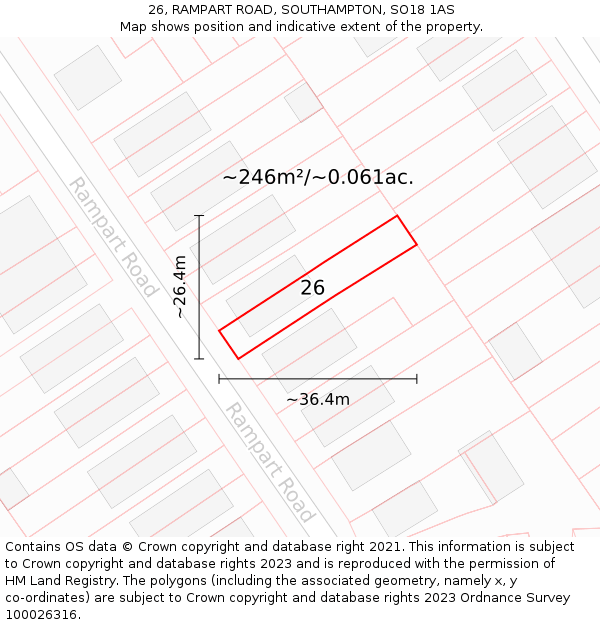 26, RAMPART ROAD, SOUTHAMPTON, SO18 1AS: Plot and title map