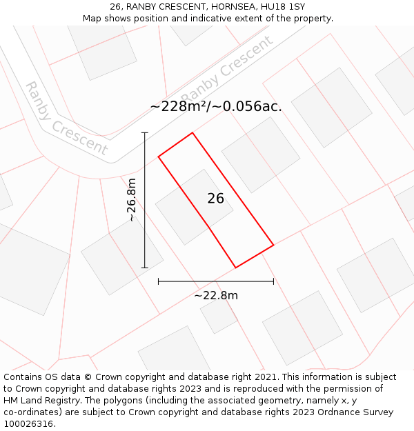 26, RANBY CRESCENT, HORNSEA, HU18 1SY: Plot and title map