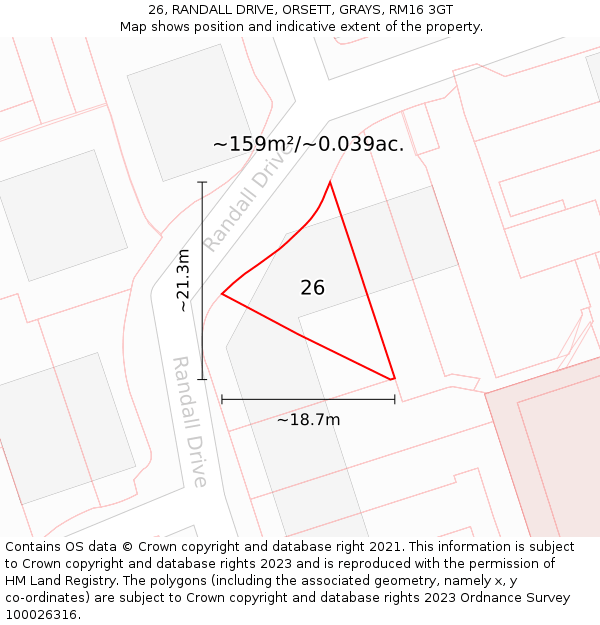 26, RANDALL DRIVE, ORSETT, GRAYS, RM16 3GT: Plot and title map
