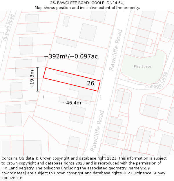 26, RAWCLIFFE ROAD, GOOLE, DN14 6UJ: Plot and title map