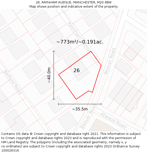 26, RAYNHAM AVENUE, MANCHESTER, M20 6BW: Plot and title map