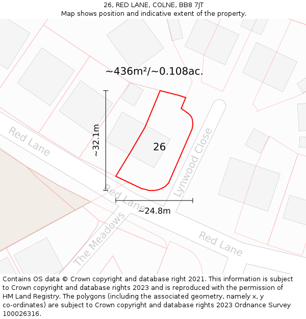 26, RED LANE, COLNE, BB8 7JT: Plot and title map