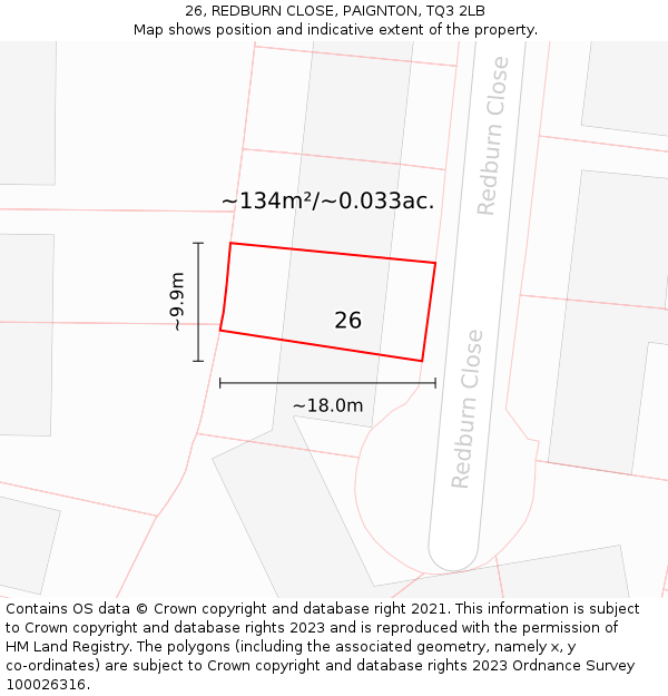 26, REDBURN CLOSE, PAIGNTON, TQ3 2LB: Plot and title map