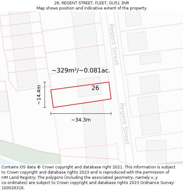 26, REGENT STREET, FLEET, GU51 3NR: Plot and title map