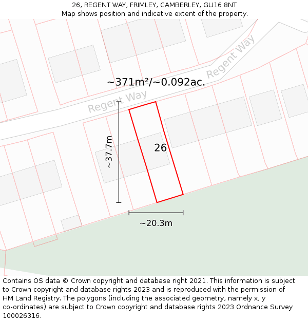 26, REGENT WAY, FRIMLEY, CAMBERLEY, GU16 8NT: Plot and title map