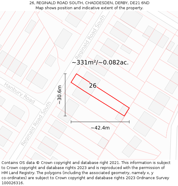 26, REGINALD ROAD SOUTH, CHADDESDEN, DERBY, DE21 6ND: Plot and title map