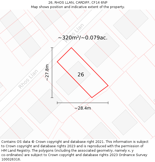 26, RHOS LLAN, CARDIFF, CF14 6NP: Plot and title map