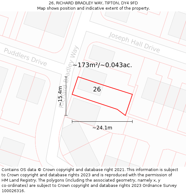 26, RICHARD BRADLEY WAY, TIPTON, DY4 9FD: Plot and title map