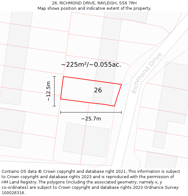 26, RICHMOND DRIVE, RAYLEIGH, SS6 7RH: Plot and title map