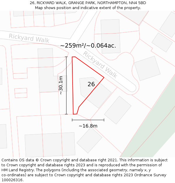 26, RICKYARD WALK, GRANGE PARK, NORTHAMPTON, NN4 5BD: Plot and title map
