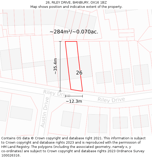 26, RILEY DRIVE, BANBURY, OX16 1BZ: Plot and title map