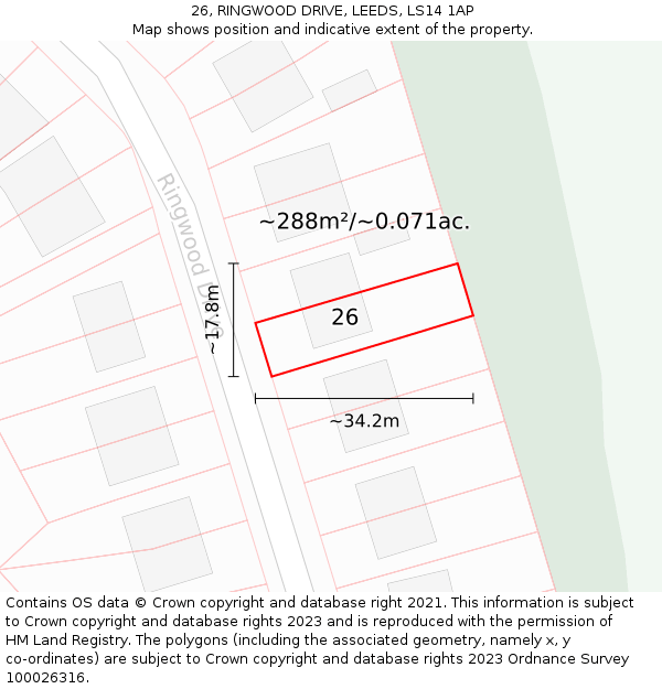 26, RINGWOOD DRIVE, LEEDS, LS14 1AP: Plot and title map