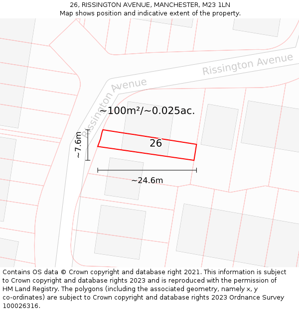 26, RISSINGTON AVENUE, MANCHESTER, M23 1LN: Plot and title map