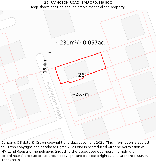 26, RIVINGTON ROAD, SALFORD, M6 8GQ: Plot and title map