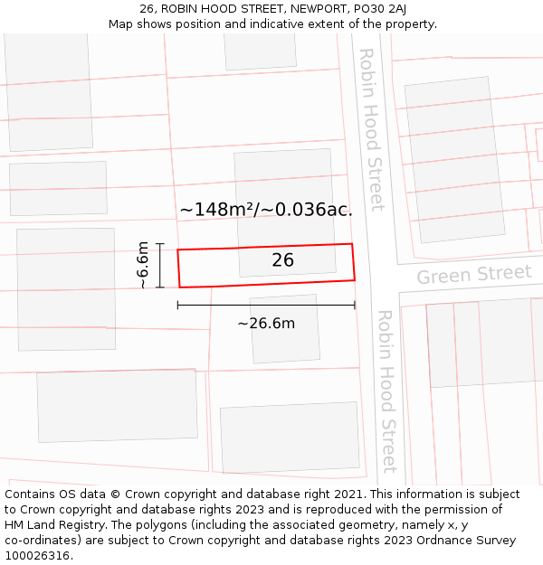 26, ROBIN HOOD STREET, NEWPORT, PO30 2AJ: Plot and title map