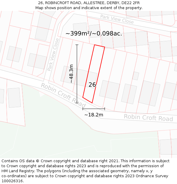 26, ROBINCROFT ROAD, ALLESTREE, DERBY, DE22 2FR: Plot and title map