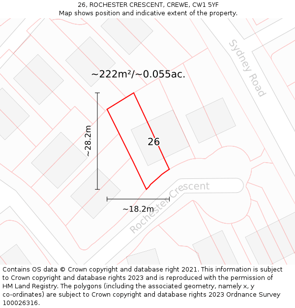 26, ROCHESTER CRESCENT, CREWE, CW1 5YF: Plot and title map