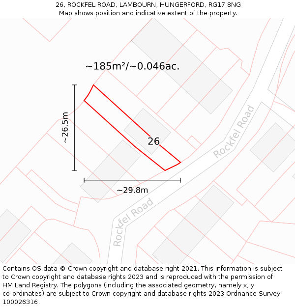 26, ROCKFEL ROAD, LAMBOURN, HUNGERFORD, RG17 8NG: Plot and title map