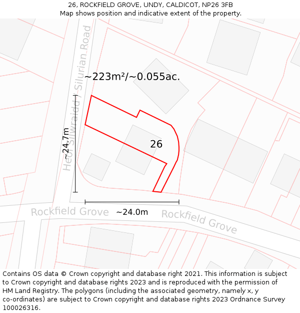 26, ROCKFIELD GROVE, UNDY, CALDICOT, NP26 3FB: Plot and title map