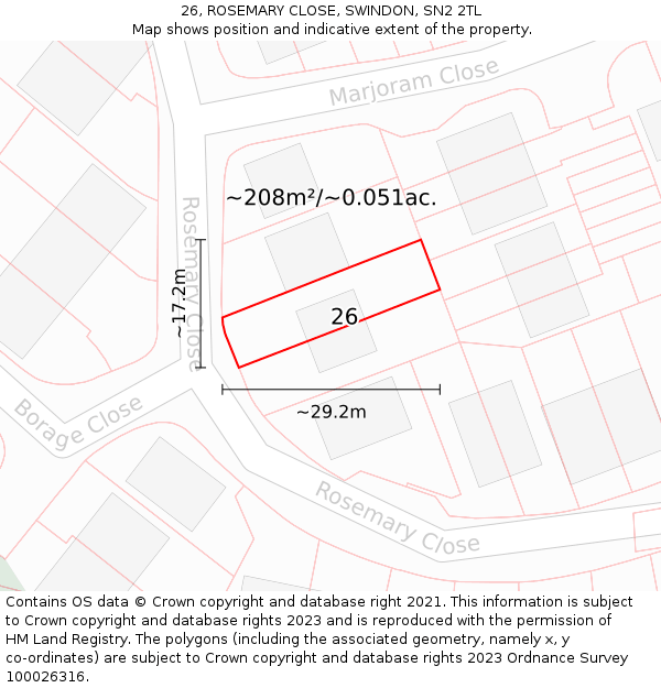 26, ROSEMARY CLOSE, SWINDON, SN2 2TL: Plot and title map