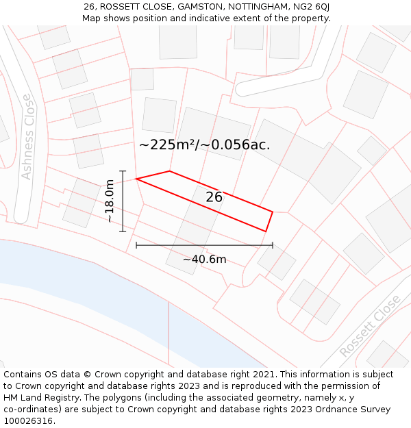 26, ROSSETT CLOSE, GAMSTON, NOTTINGHAM, NG2 6QJ: Plot and title map